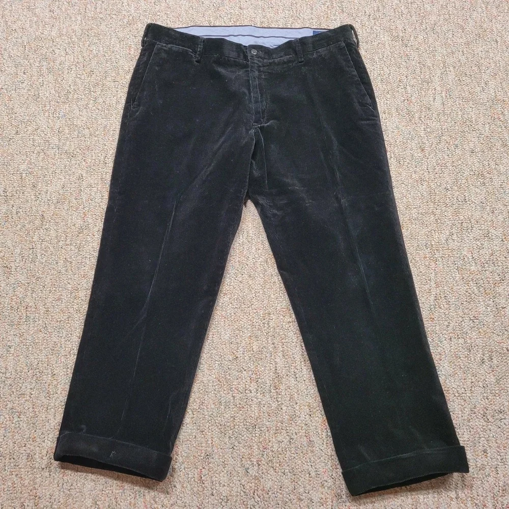 Polo Ralph Lauren Corduroy‎ Pants Mens 36x27 Black Classic Fit Cuffed Trousers